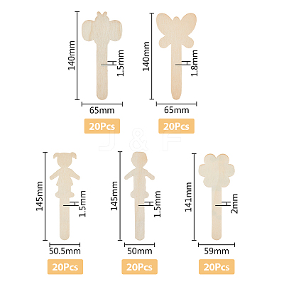 10 Bags 5 Styles Wooden Flat Craft Sticks WOOD-FH0002-10-1