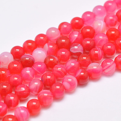 Natural Striped Agate/Banded Agate Bead Strands G-G962-8mm-04-1