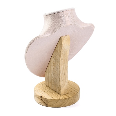 Bust Shaped Microfiber & Wood Jewelry Necklace & Earrings Display Stands NDIS-H042-01A-03-1