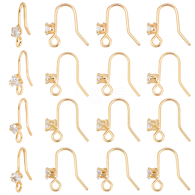 32Pcs 4 Styles Brass Pave Clear Cubic Zirconia Earring Hooks KK-BBC0025-69-1
