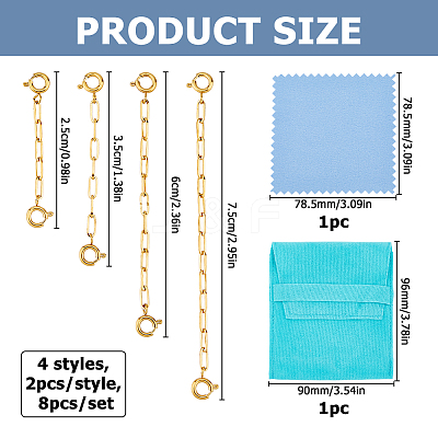 8Pcs 4 Styles Stainless Steel Textured Cable Chain Chain Extender FIND-HS00006-1