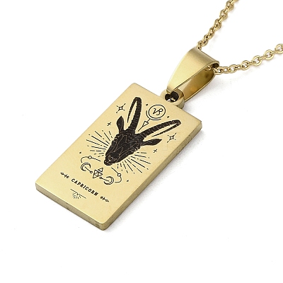 304 Stainless Steel Black Enamel Rectangle with Constellation Pendant Necklaces LS-NJEW-I128-01D-1