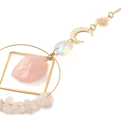 Natural Rose Quartz Chip Beaded Hanging Suncatchers HJEW-TA00288-02-1