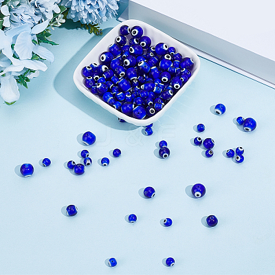 3 Strands 3 Styles Round Handmade Evil Eye Lampwork Beads Strands LAMP-PA0001-48-1
