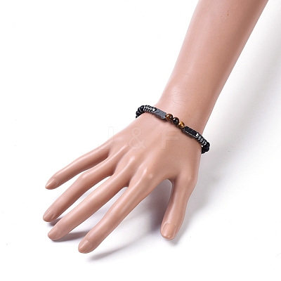 Natural Black Agate(Dyed) & Mixed Stone Beads Stretch Bracelets BJEW-JB04219-1