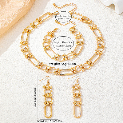 Women's Iron Oval Link Necklaces & Bracelets & Dangle Earrings Sets WGCC5AB-01-1