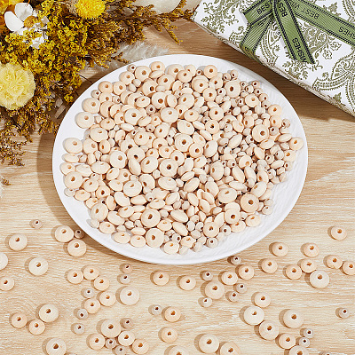 700Pcs 3 Styles Unfinished Wood Rondelle Beads WOOD-PA0001-50-1