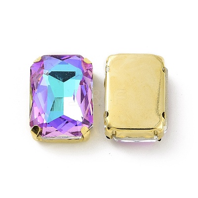 Rectangle Octagon Shape Sew on Glass Rhinestone DIY-E062-01G-01-1