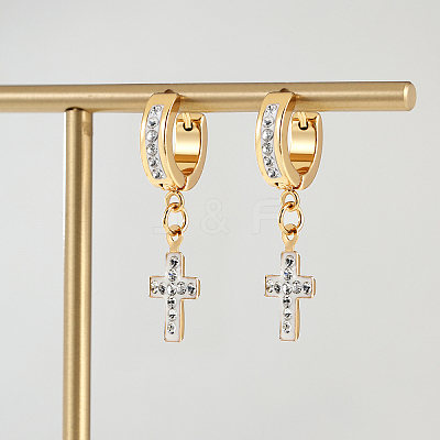 201 Stainless Steel Cross Hoop Earrings XZ9263-1