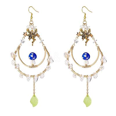 Natural Quartz Crystal Chips Beaded Big Teardrop Dangle Earrings EJEW-SW00016-01-1