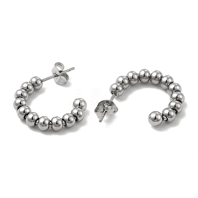 Non-Tarnish 304 Stainless Steel Round Beaded C-shape Stud Earring STAS-P319-37P-1