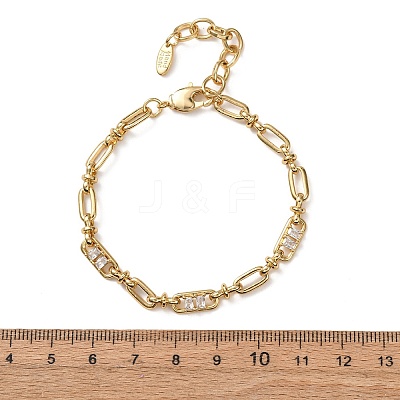 Oval & Paperclip Brass Micro Pave Cubic Zirconia Link Chain Bracelets for Women BJEW-D458-01G-02-1