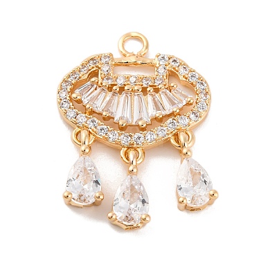 Brass Micro Pave Clear Cubic Zirconia Pendants KK-C076-14G-1