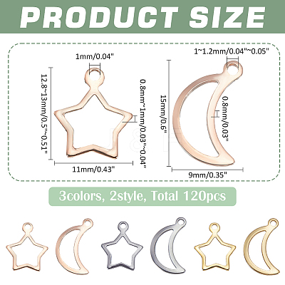120Pcs 6 Styles 304 Stainless Steel Open Pendants STAS-WR0001-19C-1