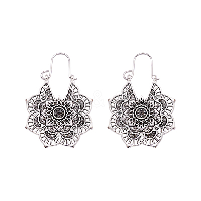 Bohemian Retro Style Alloy Dangle Hoop Earrings X1-EJEW-TAC0003-01AS-1