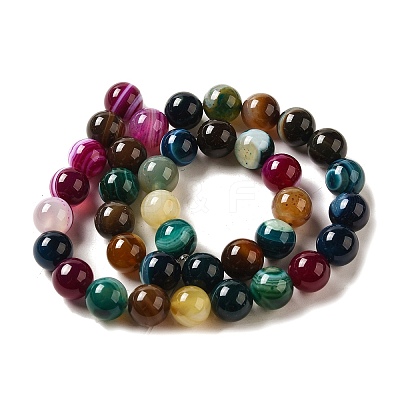 Natural Striped Agate/Banded Agate Round Bead Strands G-E234-16-1
