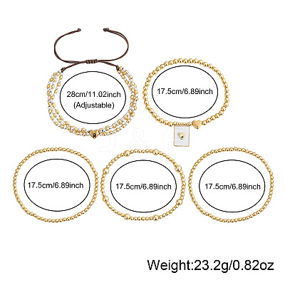5Pcs 5 Styles 304 Stainless Steel Beads Stretch Bracelets UF8156-1-1
