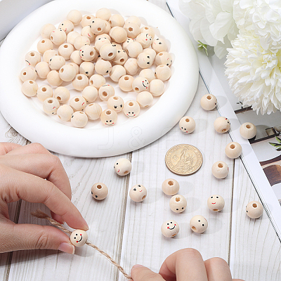 150Pcs 3 Styles Printed Wood Beads WOOD-GF0001-98-1