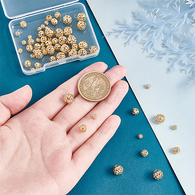 60Pcs 3 Style Brass Hollow Beads KK-PH0009-25-1