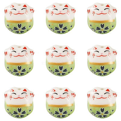 9Pcs Handmade Printed Porcelain Beads PORC-TADJ0001-01G-1