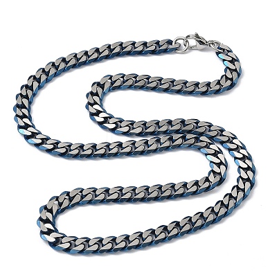 Matte Style 304 Stainless Steel Cuban Link Chain Necklaces for Men NJEW-B116-05BL-1