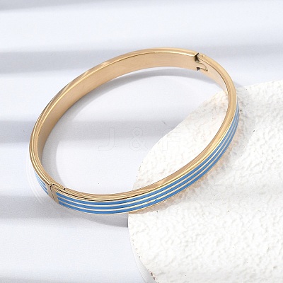 304 Stainless Steel Enamel Striped Hinged Cuff Bangles for Women SA-CBAC920-06G-1