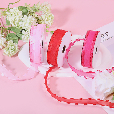3 Rolls 3 Colors Heart Valentine's Day Polyester Lace Trim OCOR-FG0002-74-1