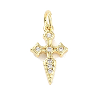 Cross Rack Plating Brass Clear Cubic Zirconia Pendants KK-M293-18G-1