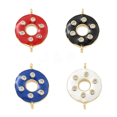 Rack Plating Brass Clear Cubic Zirconia Donut Connector Charms KK-A234-030G-01-1