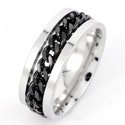 304 Stainless Steel Rotatable Chain Finger Rings for Men FS-WG60CA3-13-1