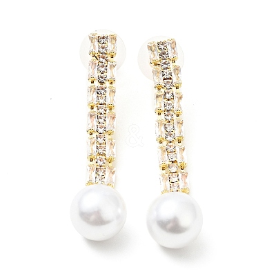 Crystal Rhinestone Dangle Stud Earrings with Imitation Pearl EJEW-C037-02A-LG-1