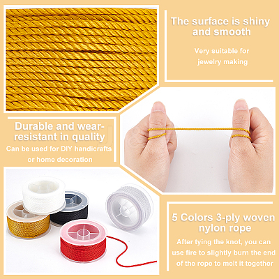5Rolls 5 Colors 3-ply Nylon Milan Cord OCOR-OC0001-40B-1