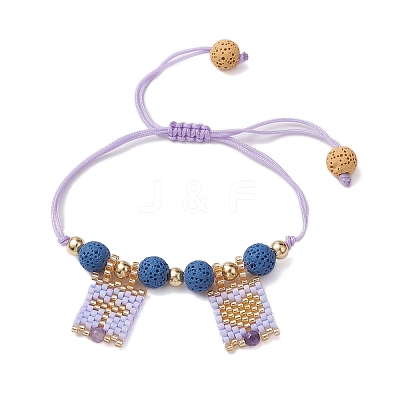 Natural Lava Rock & Natural Amethyst & Glass Seed Beaded Braided Bracelets BJEW-MZ00063-03-1