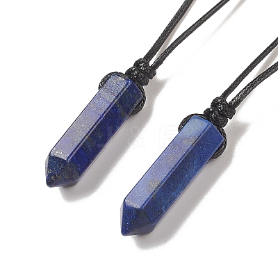 Natural Lapis Lazuli Bullet Pendant Necklace with Waxed Cords for Women NJEW-M196-02E-1