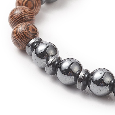Gemstone & Natural Wood Beaded Stretch Bracelet for Men Women BJEW-JB09295-1