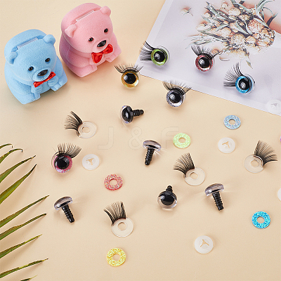 16 Sets 8 Colors Glitter Plastic Doll Eye with Eyelashes DOLL-GF0001-02-1
