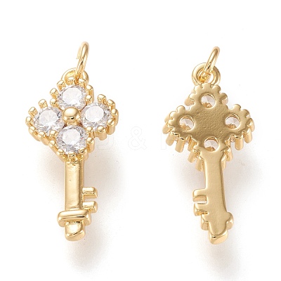Brass Micro Pave Clear Cubic Zirconia Pendants ZIRC-K086-04G-1