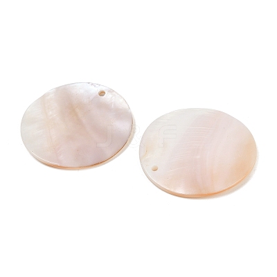 Flat Round Freshwater Shell Pendants SHEL-M005-41-1