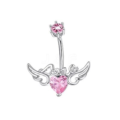 304 Stainless Steel Pave Cubic Zirconia Curved Barbell Belly Rings FS-WG6D7D2-03-1
