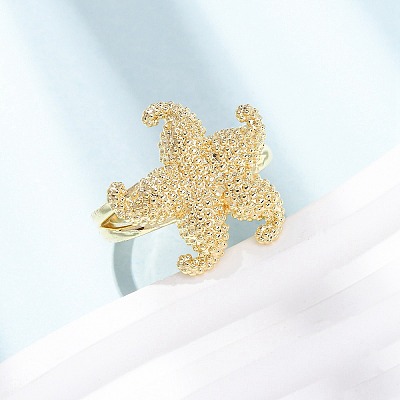 Ocean Brass Cuff Open Rings RJEW-Z129-01G-03-1