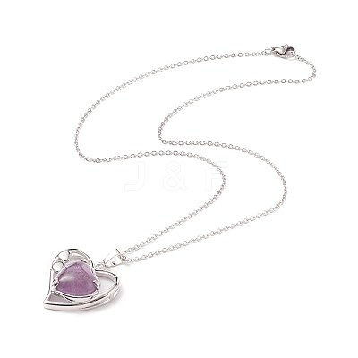 Heart Natural Mixed Stone Pendant Necklaces NJEW-JN03968-1