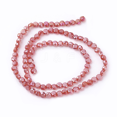 Faceted Flat Round AB Color Plated Frosted Crystal Glass Beads Strands EGLA-F014-B-1