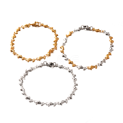 304 Stainless Steel Dolphin Link Bracelets BJEW-O076-03-1