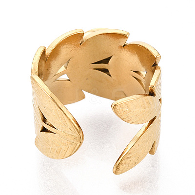 Leaf 304 Stainless Steel Cuff Ring Components STAS-T066-61G-1