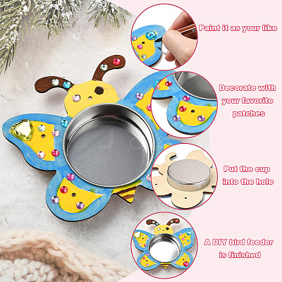 DIY Unfinished Wood Butterfly Shape Pet Feeder Kits for Children's Crafts ST-CJ0009-3-1