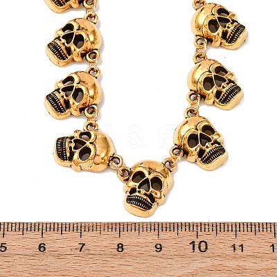 Halloween Skull Alloy Bib Necklaces for Women NJEW-A061-01AG-1