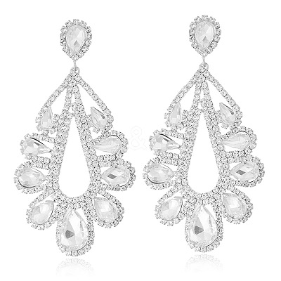 Teardrop Brass with Rhinestone Stud Dangle Earrings FS-WGBB975-04-1