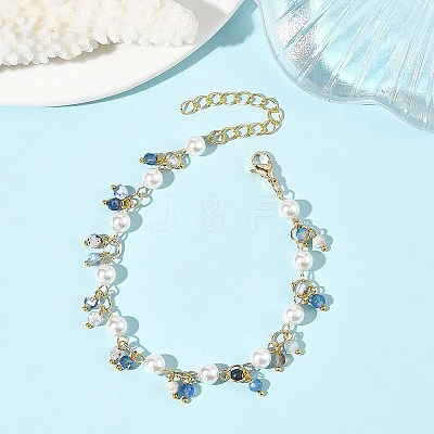 Natural Agate(Dyed & Heated) Faceted Round Beaded Chain Bracelets for Women BJEW-JB14248-01-1