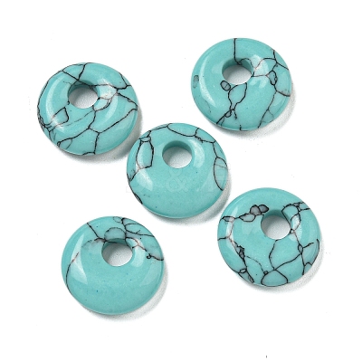 Synthetic Turquoise Donut/Pi Disc Charms G-G142-02O-1