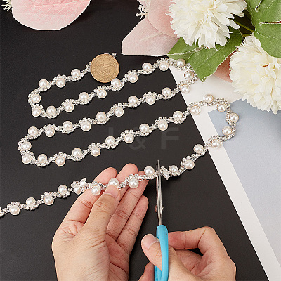 1 Yard Crystal Rhinestone Cup Chains with Plastic Pearl Beaded DIY-GA0005-72-1